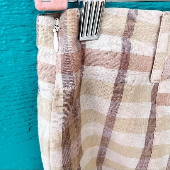 FREE PEOPLE THE WAY YOU MOVE NEUTRAL PLAID LINEN FLARE PANTS SIZE 10 NWT - Picture 5 of 11